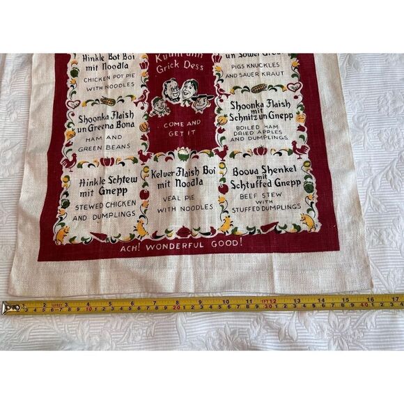 Pennsylvania Dutch Linen Tea Towel Foodie Meal Translations - Picture 2 of 5